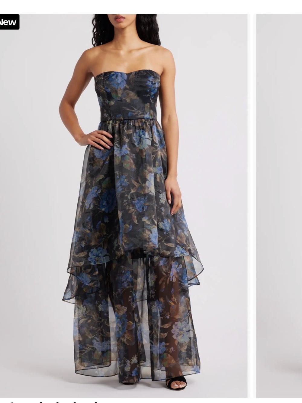 Lulu's Strapless Blue Floral High-Low Gown